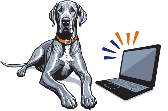 Dog with computer contacting Chancey & Reynolds