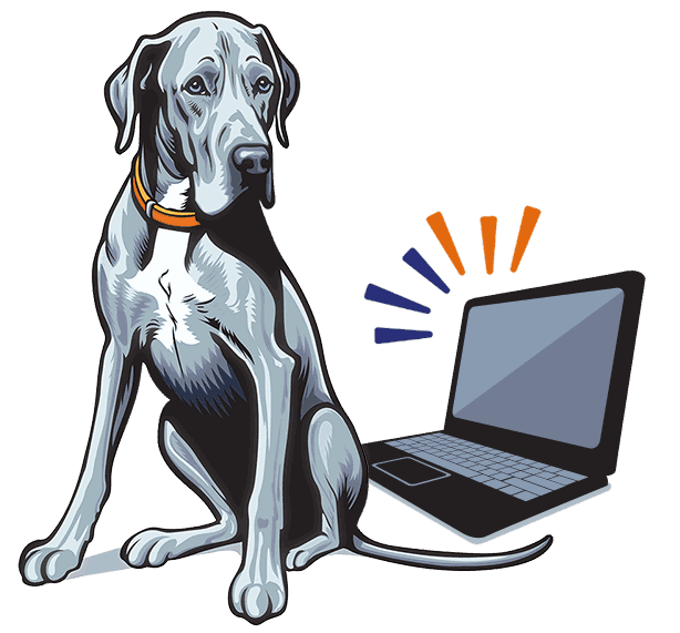 Dog with computer contacting Chancey & Reynolds